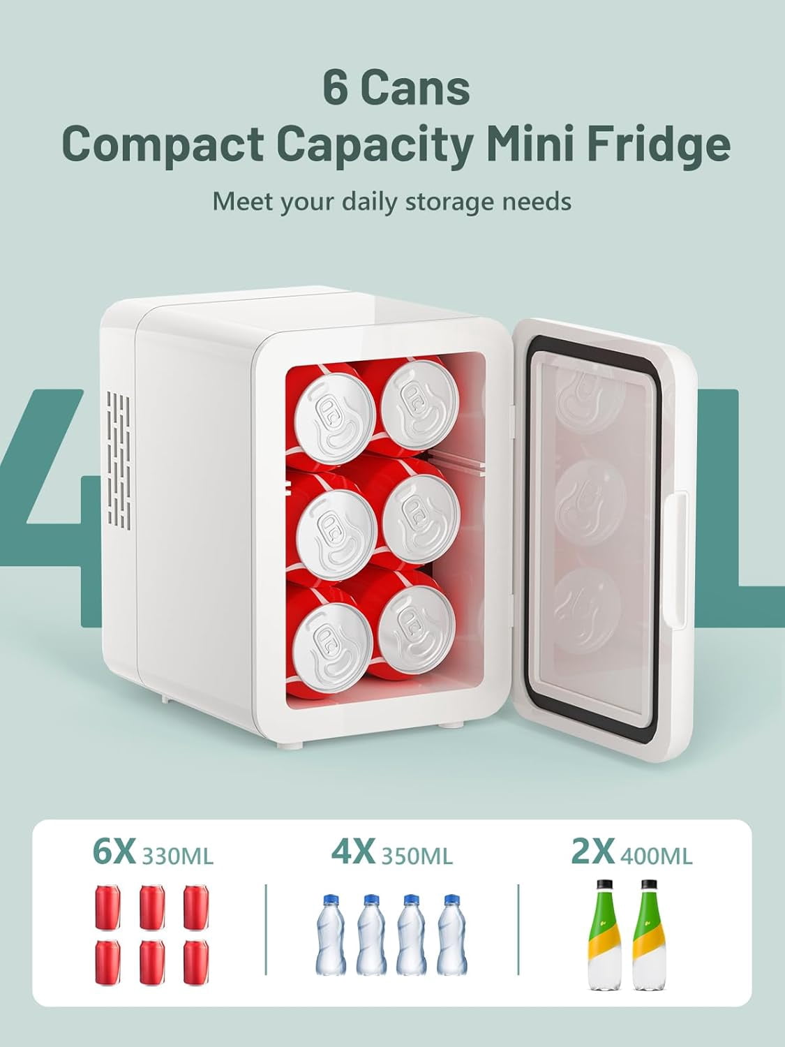 4L  Fridge for Skincare & Food, 110V/12V Cooler & Warmer Portable Refrigerator for Bedroom, Office, Car, Dorm - Energy Efficient Fridge for Breakfast Milk, Cosmetic, Snacks(White)
