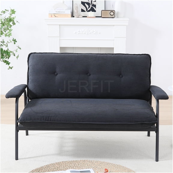 JERFIT Modern Corduroy Loveseat Sofa for Small Spaces, Compact 2-Seater Couch with Sturdy Metal Frame, Comfortable Upholstered Armchair for Living Room, Apartment, Dorm
