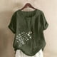thumbnail image 2 of Vestidos Casuales Para Mujer, Blusas De Mujer De Moda Blusa informal de lino con cuello redondo, manga corta y botones para mujer, 2 of 7