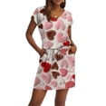 thumbnail image 5 of Women s Casual Valentine Heart Print Dress V Neck Short Sleeve Drawstring Waist with Pockets Soft Comfortable Loungewear Nightgown for Home Daily Wear Multiple Colors, 5 of 6