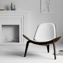 OAKHAM Shell Chair, Armless Mid Century Modern Accent Chair Faux Leather Shell Lounge Chair for Living Room, Tripod Side Chair with Padded Seat, (Walnut-White)