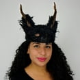 thumbnail image 1 of Feather Half Face Wolf Mask - Black Arctic Fox Adult Halloween Cosplay Costume, 1 of 5