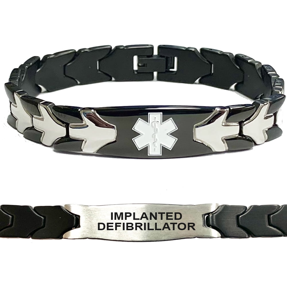 Implanted Defibrillator Black and Silver Chevron Arrow Medical Alert ID