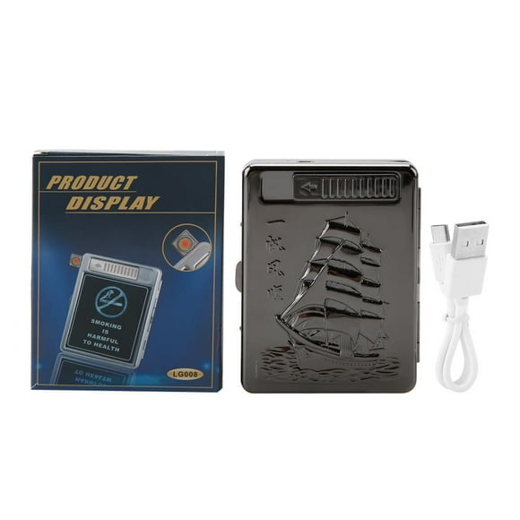 Pitillera de metal recargable con encendedor eléctrico (barco negro)