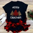 thumbnail image 2 of Camiseta con estampado de leopardo de Feliz Navidad para mujer, camiseta informal básica con cuello redondo, camiseta negra de manga corta para mujer, 2 of 4