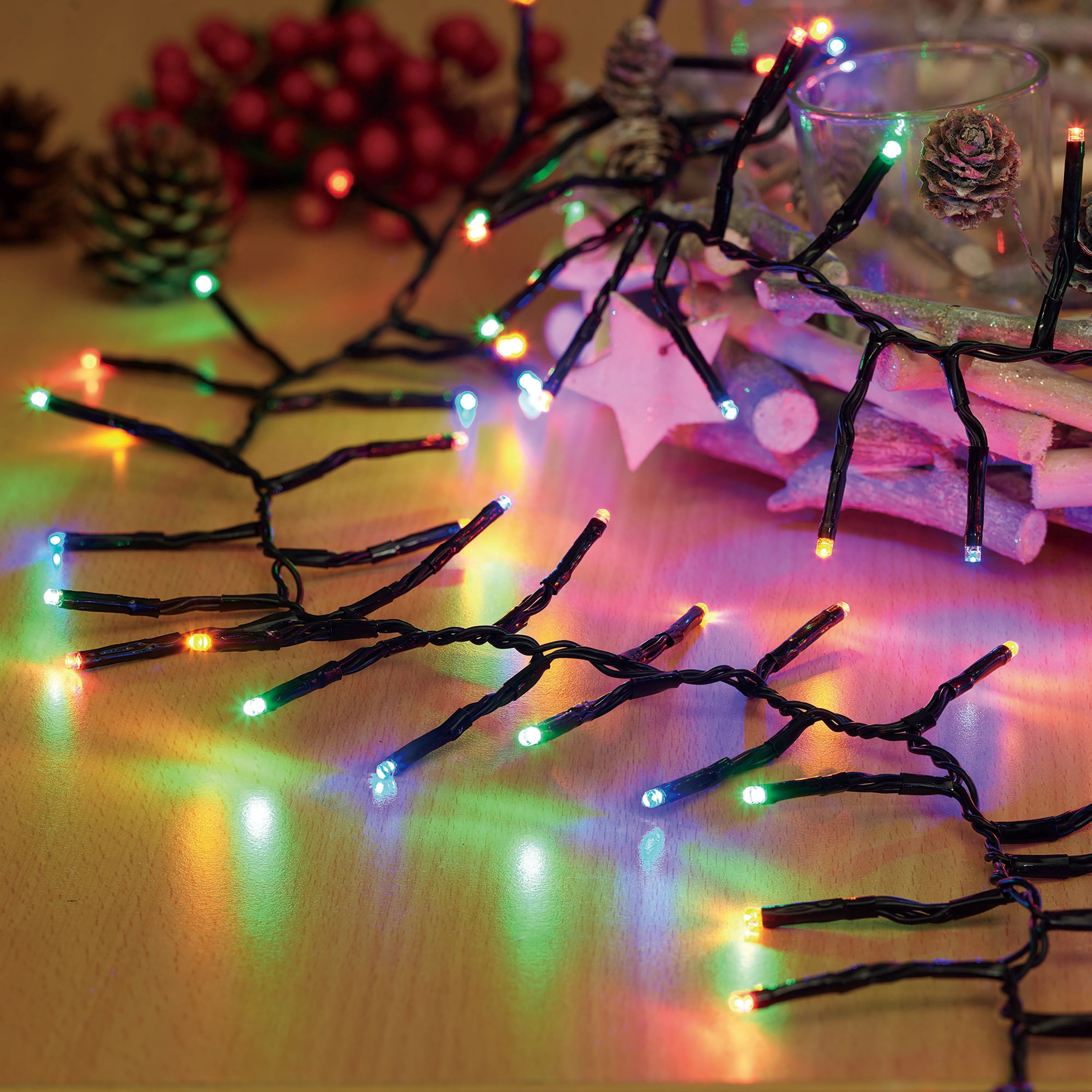Indoor/Outdoor 200-Count LED 8-Function Micro Christmas Garland Lights, Multicolor, Green Wire, 9', by Holiday Time