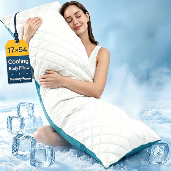 Cooling Body Pillow for Adults Side Sleeper & Pregnancy - Memory Foam Insert Long Body Pillow 17 x 54 Inch, Gift for Men Women