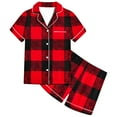 thumbnail image 6 of Odeerbi 2-12 Years Toddler Boys Girls Summer Satin Pajamas Notched Lapel Short Sleeve Shirts Shorts Set Soft Loungewear Retro Plaid Print Sleepwear Toddler Boys Girls Clothes, 6 of 6
