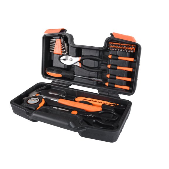 American Builder 39 Piece Tool Set - Comprehensive Home Tool Kit with Hex Keys, Pliers, Screwdrivers, Hammer, Tape Measure, and More in Plastic Storage Case