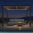 thumbnail image 3 of PURPLE LEAF 08' x 10' Solar Louvered Pergola with LED String Lights and Control Panel Aluminum Outdoor Pergola with Adjustable Hardtop Roof for Patio Deck Garden Yard Gray, 3 of 10