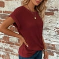 thumbnail image 3 of Tsesme Crew Neck Twist Front T-Shirts for Women Summer Cap Sleeve Waffle Knit Casual Tee Tops, 3 of 7