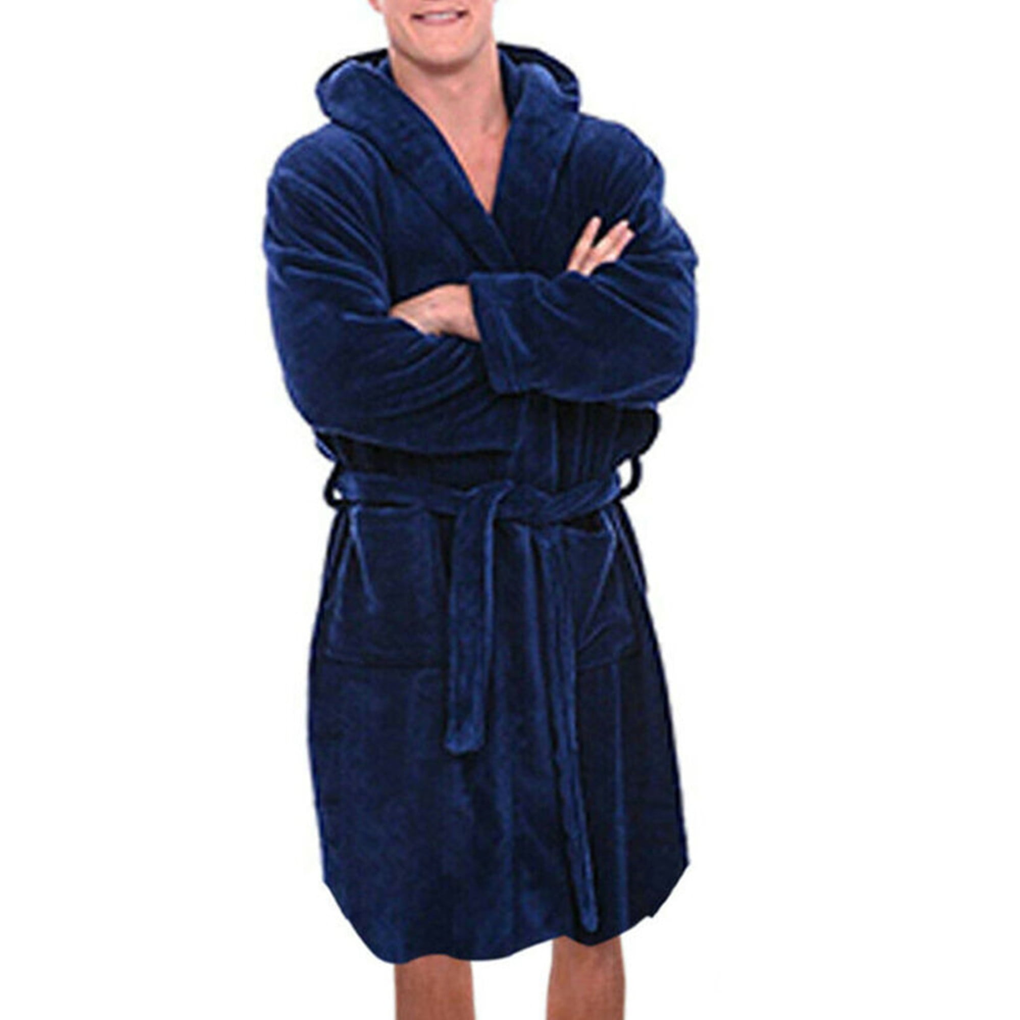 KAMAMEN Luxury Bath Robe Dressing Gown Sleepwear Hooded Mens Fluffy