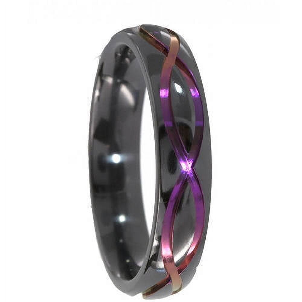 5mm Half-Round Black Zirconium Ring with the Infinity Symbol Anodized in Purple