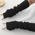 thumbnail image 2 of Hontri Gloves Mittens on Sale, Knitted Wool Gloves Autumn and Winter New Open-Finger Screen Warm Solid Color Long-Sleeved Gloves 1 Pair of Gloves Black, 2 of 4