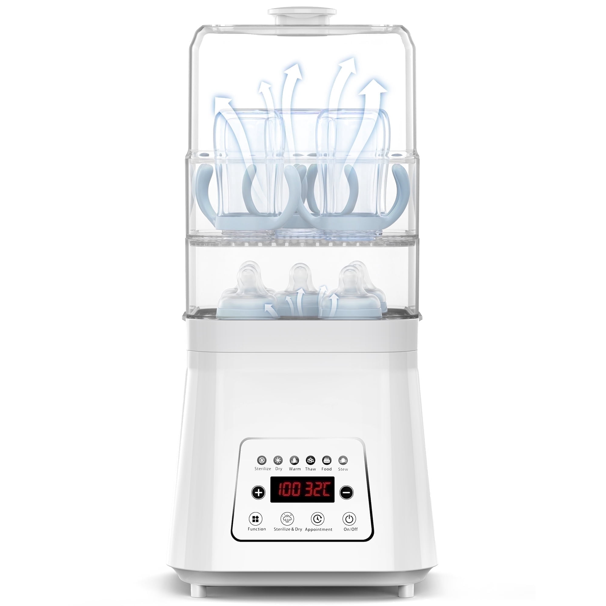 RUPOUN 8-in-1 Bottle Sterilizer and Dryer, Electric Steam with Baby Bottle Warmer, Food Prep, White