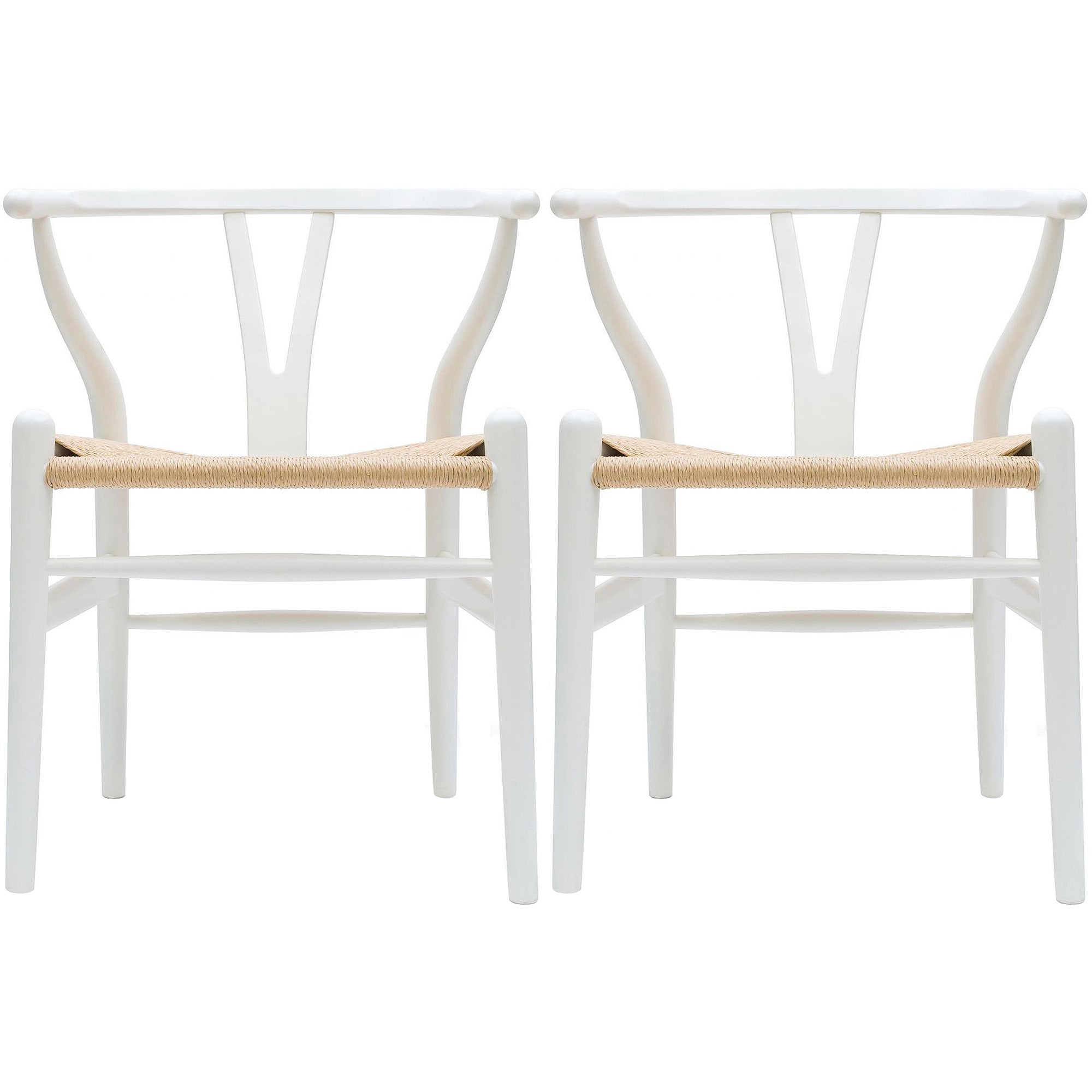 Homelala Set of 2 Wishbone Solid Wooden Dining Chairs with Woven