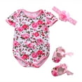 thumbnail image 3 of 2PCS Newborn Baby Girl Clothes Floral Leopard Short Sleeve Romper Jumpsuit+Shoes+Hairband 3Pcs Sets Baby Clothing 0-12M, 3 of 8