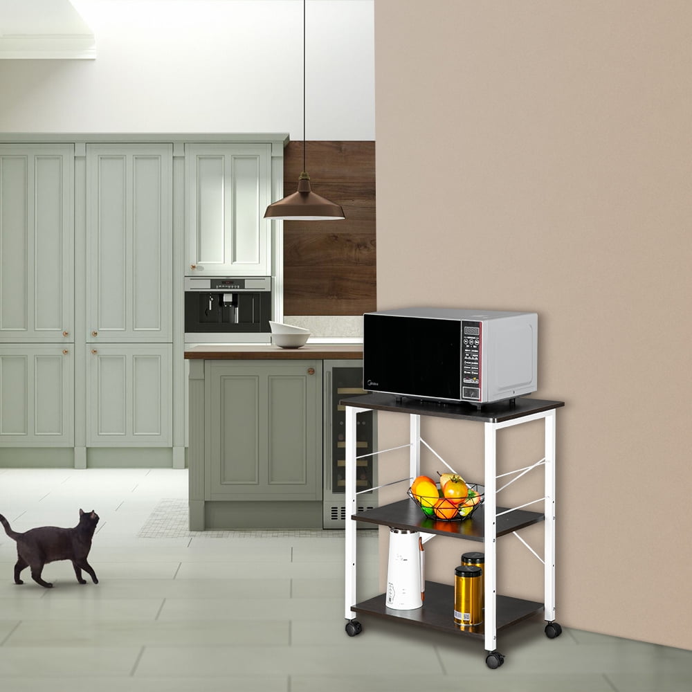 Lowestbest Stand Storage Cart, Rack 3-Tier Kitchen Utility, Rack Microwave Stand Rolling Kitchen Storage Cart, Brown