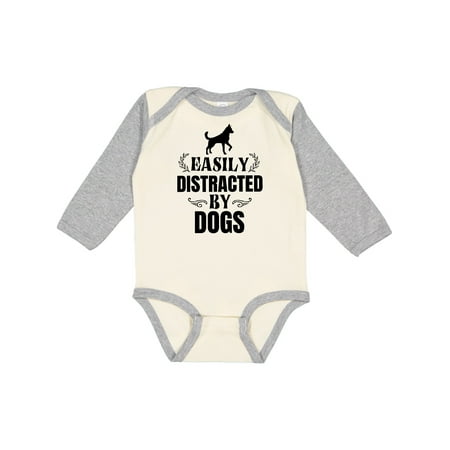 

Inktastic Easily Distracted by Dogs Boys or Girls Long Sleeve Baby Bodysuit