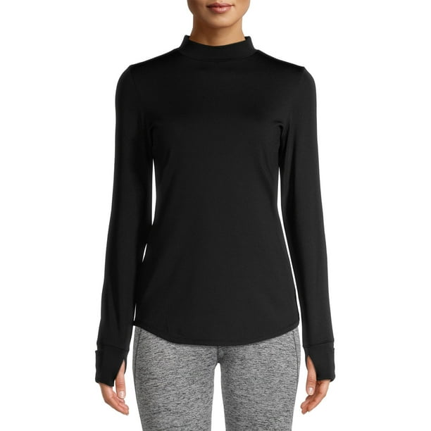 ClimateRight by Cuddl Duds Women's Plush Warmth Base Layer Mock Neck  Thermal Top with Mitten Cuff