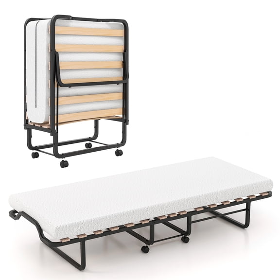 Costway Folding Bed Rollaway Guest Bed w/ Memory Foam Sturdy Metal Frame & Foam Mattress Living Room Guest Room Office Made in Italy