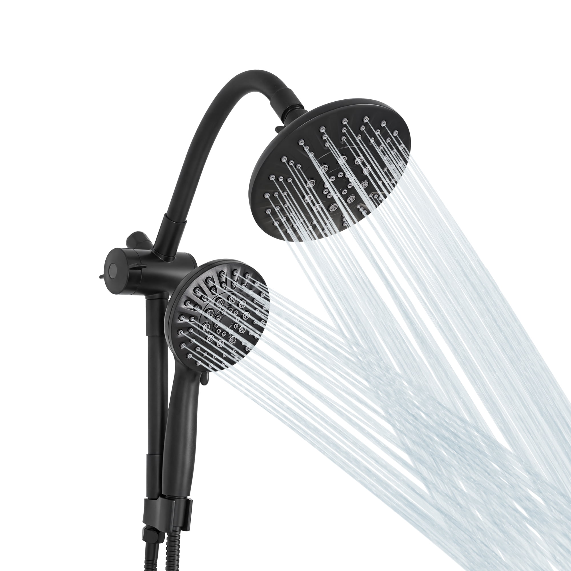 Akicon Rain Shower Head with Handheld Spray Combo, 6-Setting High Pressure Dual Shower Head with Bendable Goose Neck Shower Arm, Rainfall Showerhead System for Bathroom
