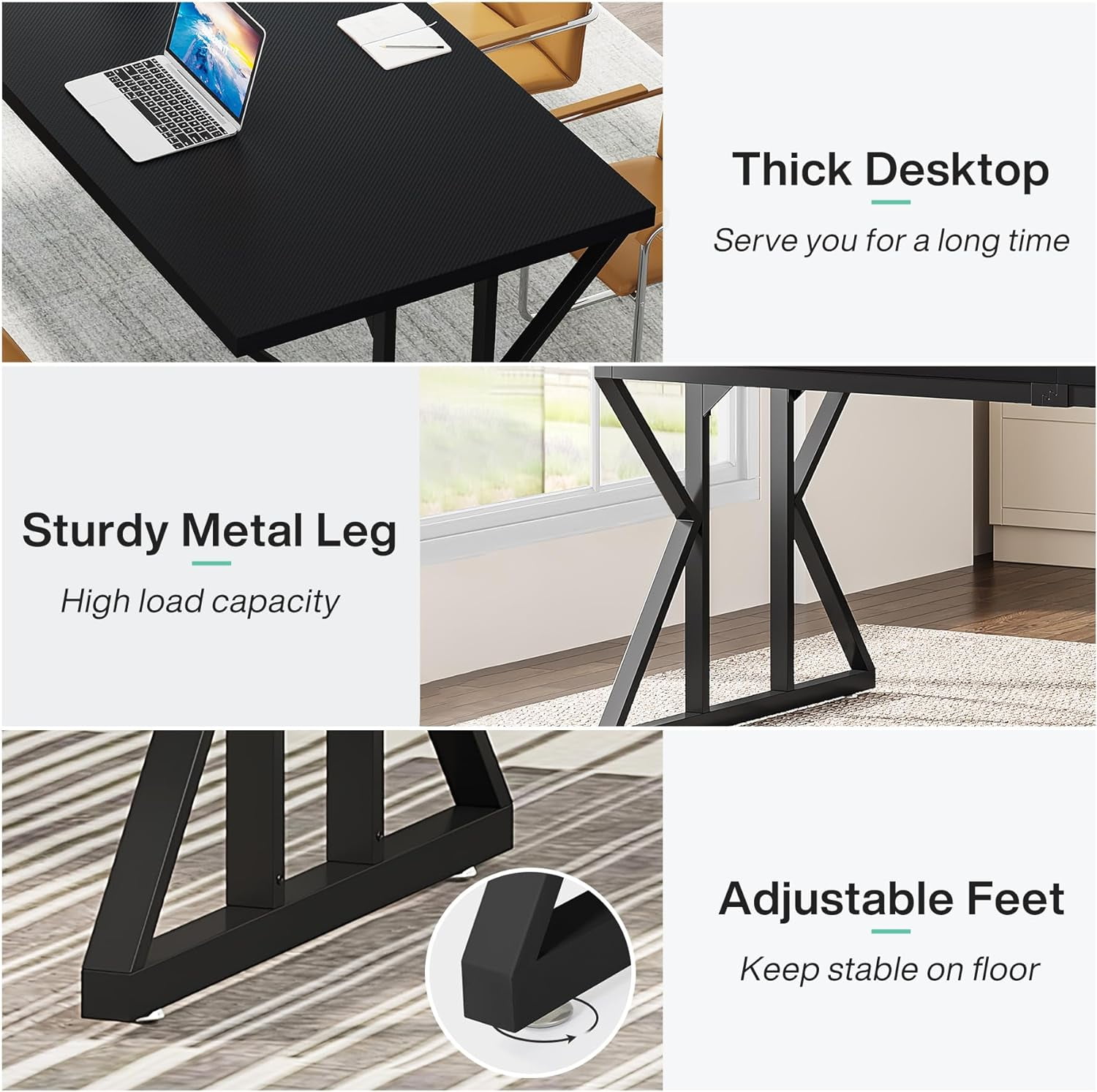 Tribesigns 78.7-Inch Executive Desk, Large Computer Office Desk, Industrial Study Writing Table for Home Office(Black)