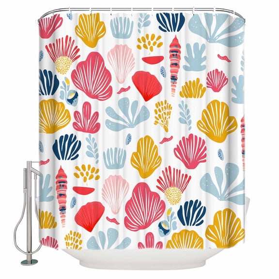 Extra Long Shower Curtain 72x96 Inch, Colorful Coastal Shells Shower Curtain Waterproof Bathroom Decor Watercolor Summer Ocean Life Fabric Bath Curtain Set Accessories with Hooks