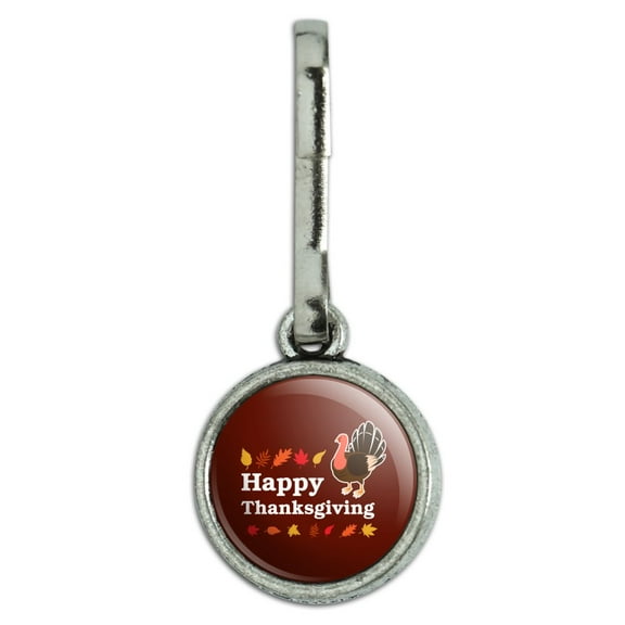 Happy Thanksgiving Turkey Antiqued Charm Clothes Purse Suitcase Backpack Zipper Pull Aid