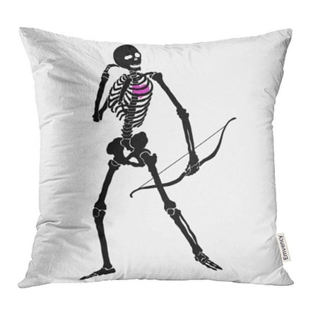 - ARHOME Black Silhouette of Standing Human Skeleton with Bow in Hand and Pink Heart Inside Pillowcase Cushion Cases 20x20 inch