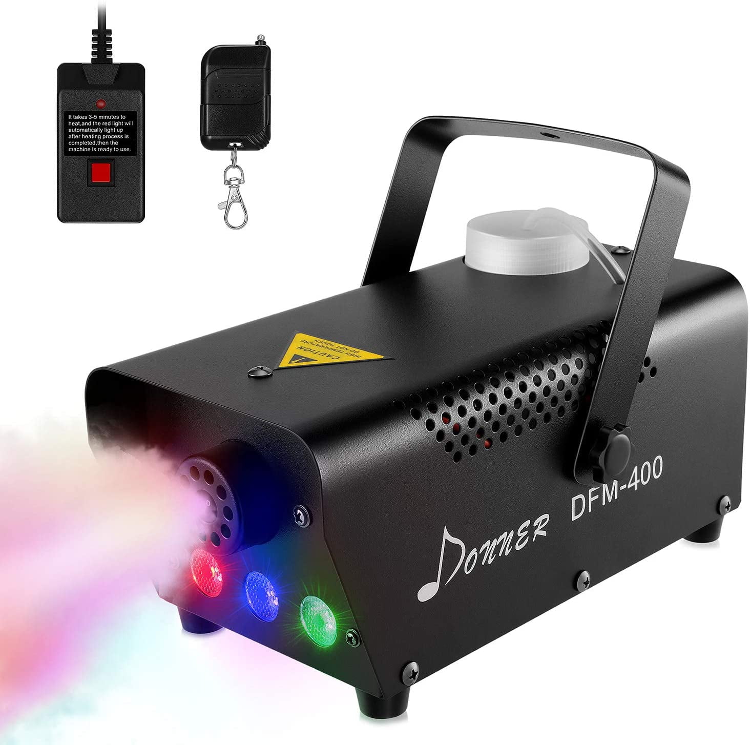 JDR Fog Machine with Controllable lights with Wireless and Wired Remote Control for Holidays Parties Weddings Christmas Halloween Red,Green,Blue DJ LED Smoke Machine with Fuse Protection 