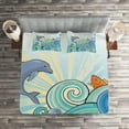 thumbnail image 2 of Ambesonne Cartoon Quilted Coverlet 3 Pcs, Dolphin Ocean, Queen Size, Multicolor, 2 of 2