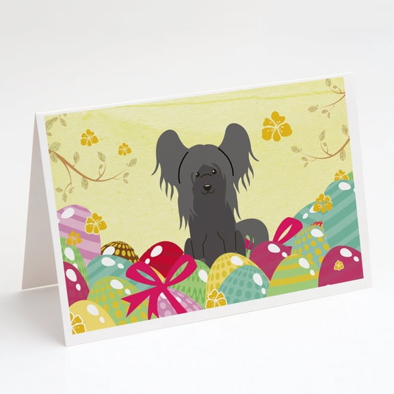 Easter Eggs Chinese Crested Black Greeting Cards and Envelopes Pack of 8