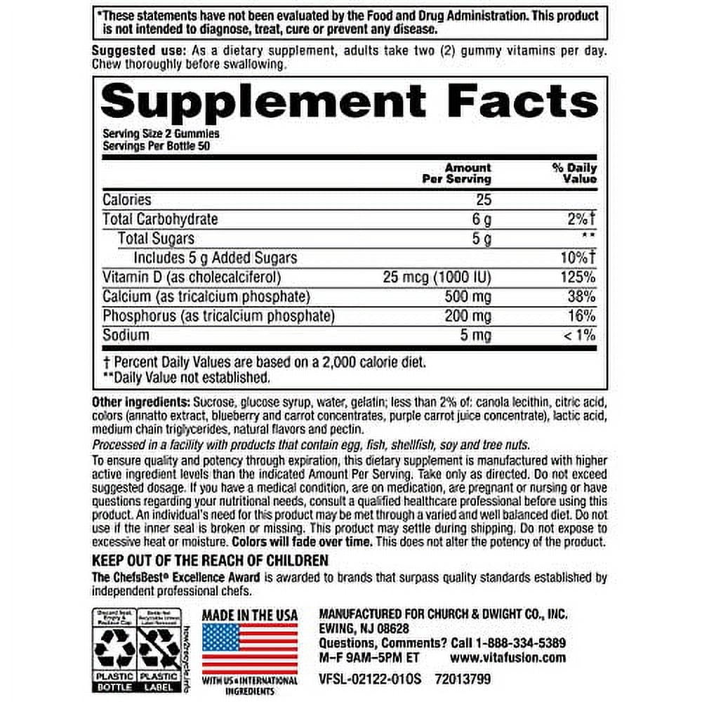Vitafusion Calcium 500 mg Gummy Vitamins For Adults, Creamy Swirled Fruit 100 ea (Pack of 2)