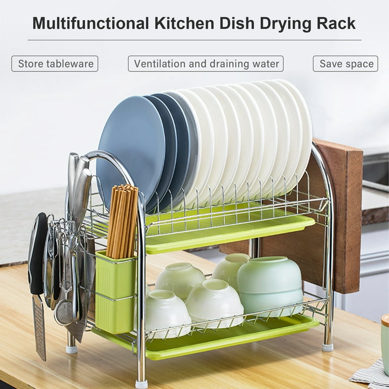 MOUKABAL Dish Drying Rack, Dish Rack,Dish Racks for Kitchen Counter,Dish  Drainer with Removable Utensil Holder,Drainboard and Swivel