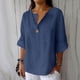 thumbnail image 2 of Vestidos Casuales Para Mujer, Blusas De Mujer De Moda Camisa de lino con cuello en V y bolsillo abotonado para mujer, informal, con escote en V de un cuarto, 2 of 6