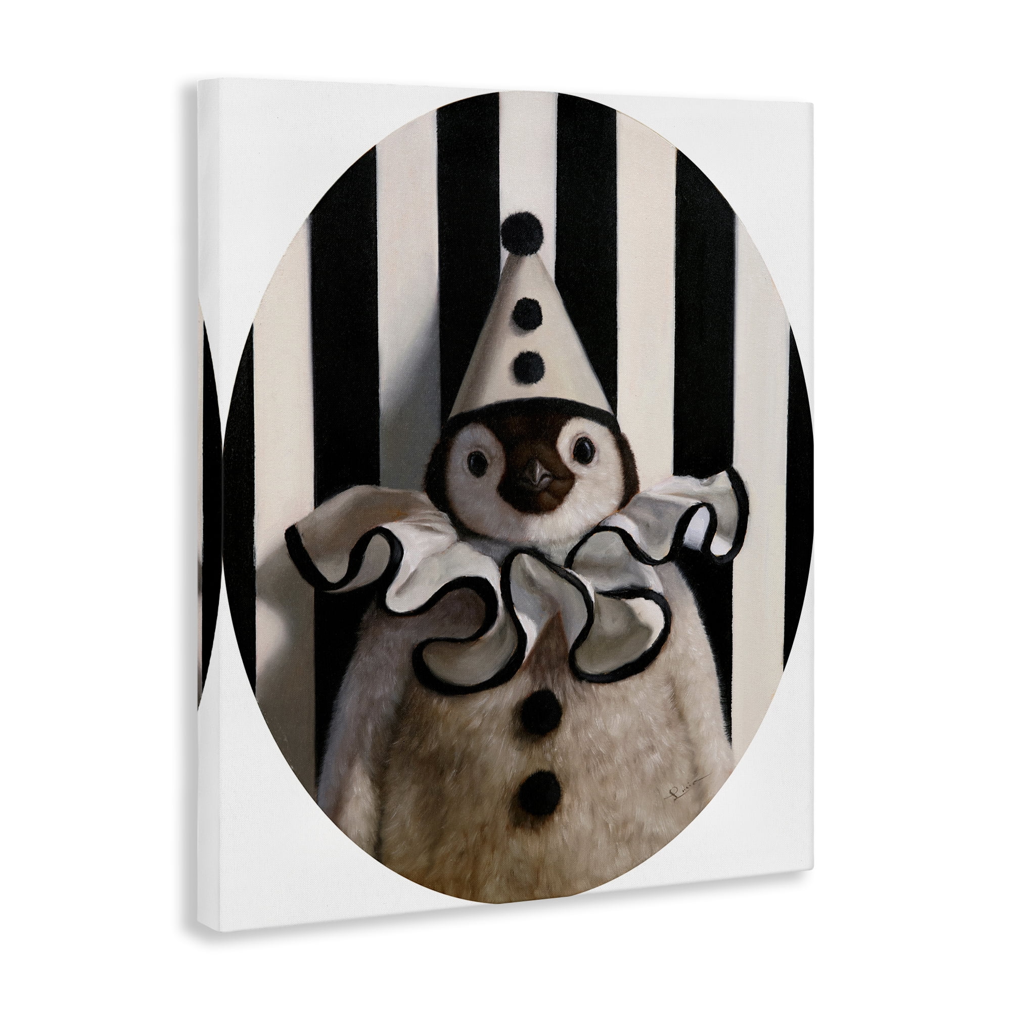 Stupell Industries Clown Themed Penguin Animals Painting Wrapped Canvas Art Print Wall Art, 36 x 48