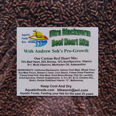 Aquatic Foods Pro-GRO Enhanced Blackworm/Beef Heart Mix Sinking Bits for increasing Growth in Discus, Cichlids, All Tropical Fish -