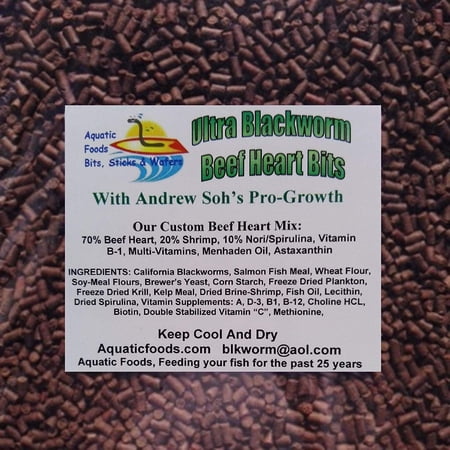 Aquatic Foods Pro-GRO Enhanced Blackworm/Beef Heart Mix Sinking Bits for increasing Growth in Discus, Cichlids, All Tropical Fish - 2-lbs