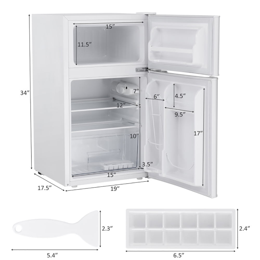 Canddidliike 3.2 cu ft. Compact Stainless Steel Refrigerator-White, Fridge with Freezer, Fridge, Adjustable Thermostat
