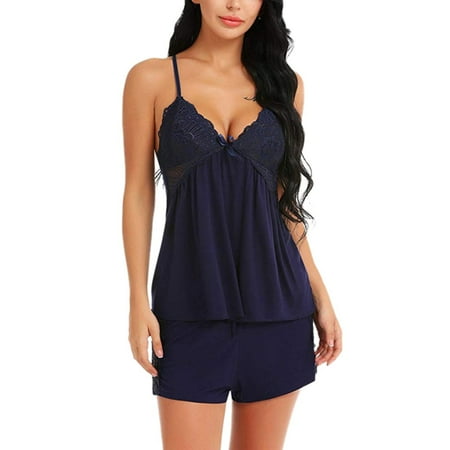 

MRULIC lingerie for women Fashion Women Lace Lingerie Nightwear Underwear Robe Babydoll Sleepwear Dark blue + L
