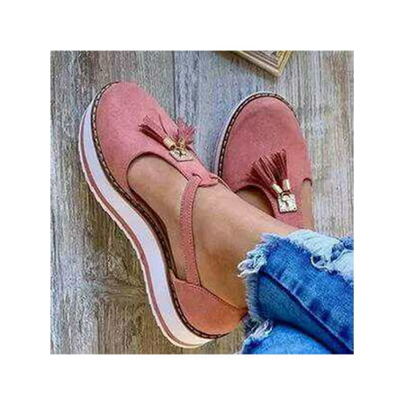 

Colisha Womens Casual Shoes Fringe Platform Sandals Low Heel Summer Sandal Daily Nonslip Dress Shoe Ankle Strap Heels Pink 11