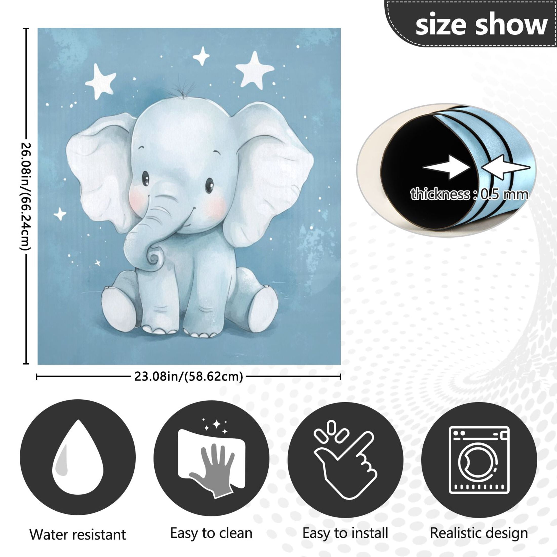 Dishwasher Magnetic Sticker 23x26 Inch Refrigerator Magnetic Sticker Washing Machine Magnetic Sticker Kitchen Panel Magnetic Sticker Home Decor Cute Little Blue Elephant
