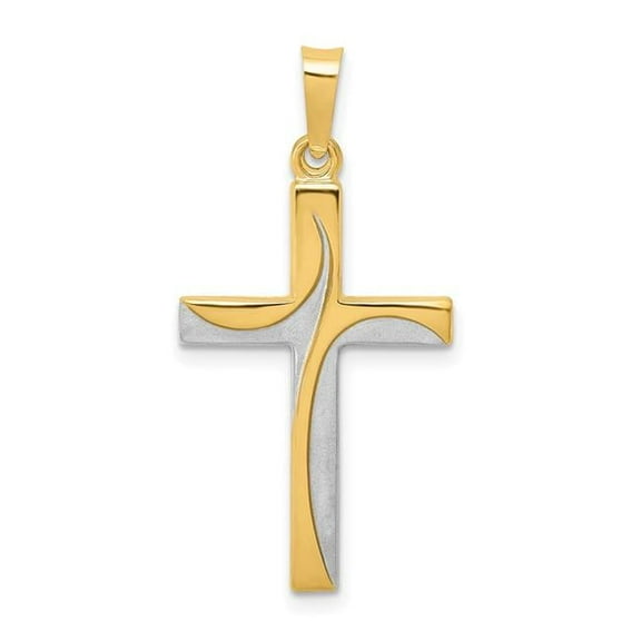 Finest Gold 14K Yellow & Rhodium Satin & Polished Latin Cross Pendant