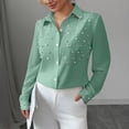 thumbnail image 4 of BXSRUTA Women's Button Down Shirt Long Sleeve Blouses Casual Cotton Feel Polyester Tops Loose Fit Solid Color Dressy Shirts with Pearl Accents, 4 of 6