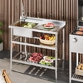 thumbnail image 2 of Yiwa Commercial Stainless Steel Utility Sink, Single Bowl Freestanding Laundry or Kitchen Sink, Features Pull-Down Hot & Cold Faucet, Built-In Wash Board and Open Shelf, For Indoor/Outdoor Use, 2 of 8