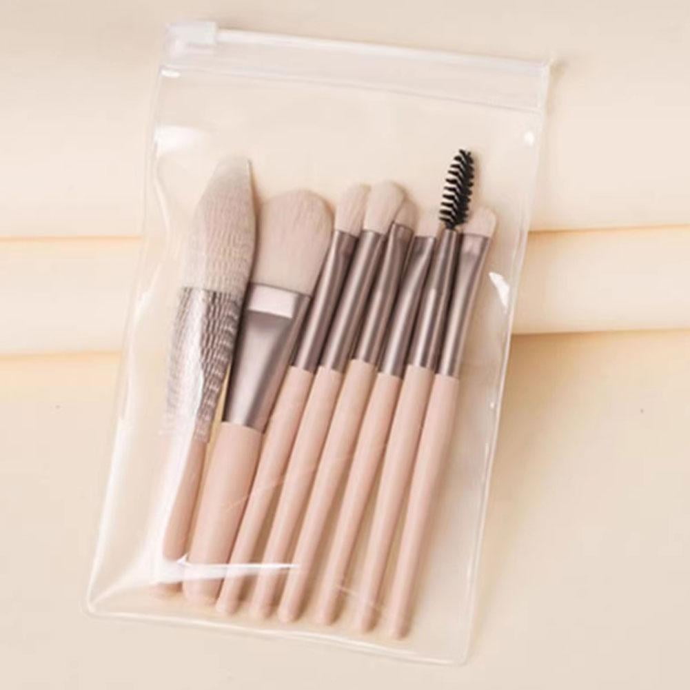 8Pcs Makeup Brush Set With Foundation Blush Eyeshadow Lip & Make Up Bag L1A3
