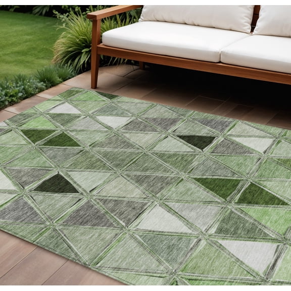 HomeRoots 583013 8 x 10 ft. Geometric Washable Indoor & Outdoor Rectangle Area Rug, Green & Fern Green