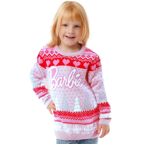 Barbie Girls Christmas Sweater Pink Sizes 4-14