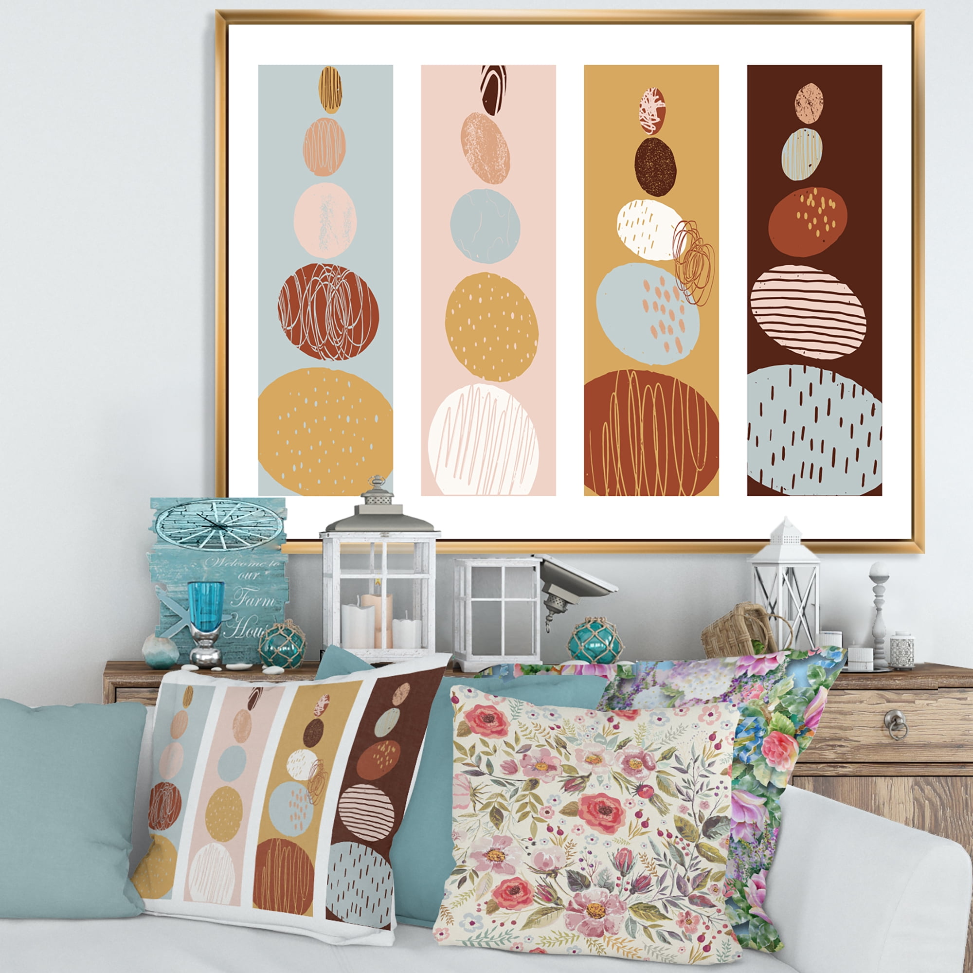 Designart 'Compostion Minimalistic of Organic Shaped Pebbles' Modern Framed Canvas Wall Art Print
